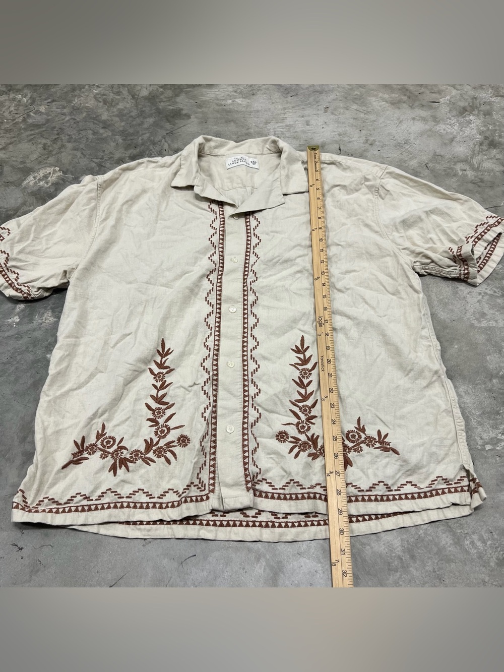 Abercrombie and Fitch Shirt Mens XXL Beige Summer Linen Blend Embroidered - Picture 2 of 8